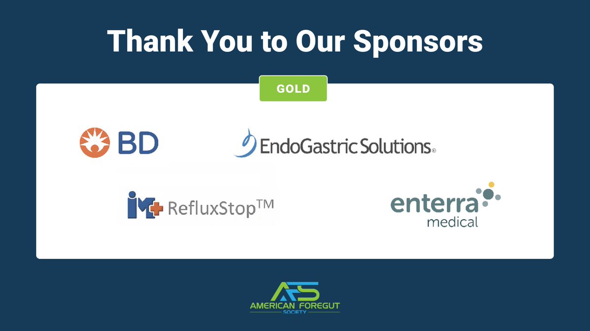 ForegutSociety's tweet photo. Our heartfelt gratitude to the Gold Level Sponsors of the AFS2024 Annual Meeting! Your support drives innovation and excellence in foregut health. We appreciate your partnership!
#BD #EndoGastricSolutions #iMRefluxStop #Enterra #Phathom #Sanofi #Regeneron #Laborie https://t.co/E19yQ30y7h