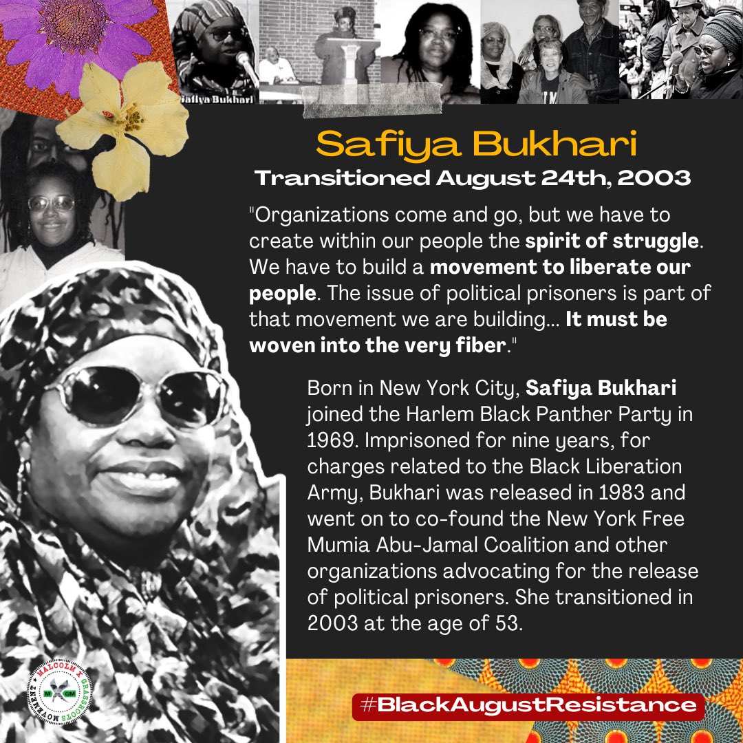 Today we honor and lift up the “Lioness for Liberation”, #SafiyaBukhari. Born in New York City, Safiya Bukhari joined the Harlem Black Panther Party in 1969. Imprisoned for nine years, for charges related to the Black Liberation Army, Bukhari was released in 1983.