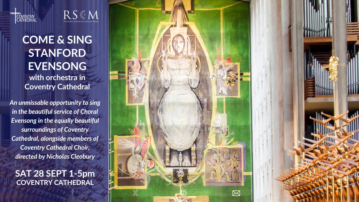 RSCM Centre (@rscmcentre) on Twitter photo An unmissable opportunity to sing in the service of Choral Evensong with orchestra, in the equally beautiful surroundings of <a href="/CovCathedral/">Coventry Cathedral</a>, alongside members of Coventry Cathedral Choir, directed by Nicholas Cleobury
Sat 28 Sept from 1-5pm
ow.ly/wwLx50T25a3
#Stanford100 An unmissable opportunity to sing in the service of Choral Evensong with orchestra, in the equally beautiful surroundings of <a href="/CovCathedral/">Coventry Cathedral</a>, alongside members of Coventry Cathedral Choir, directed by Nicholas Cleobury
Sat 28 Sept from 1-5pm
ow.ly/wwLx50T25a3
#Stanford100