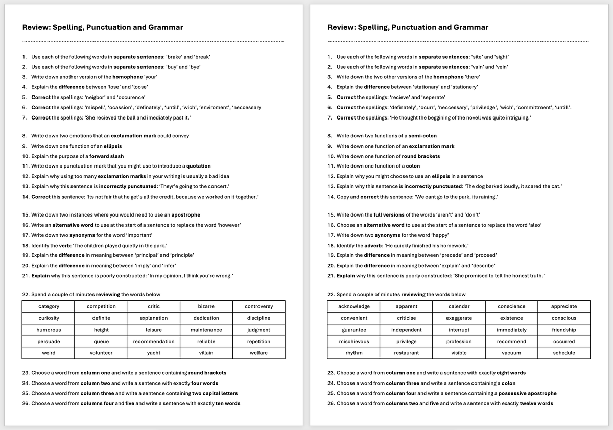 A couple of spelling, punctuation and grammar review sheets douglaswise.co.uk/blog/new-spell… ✍️