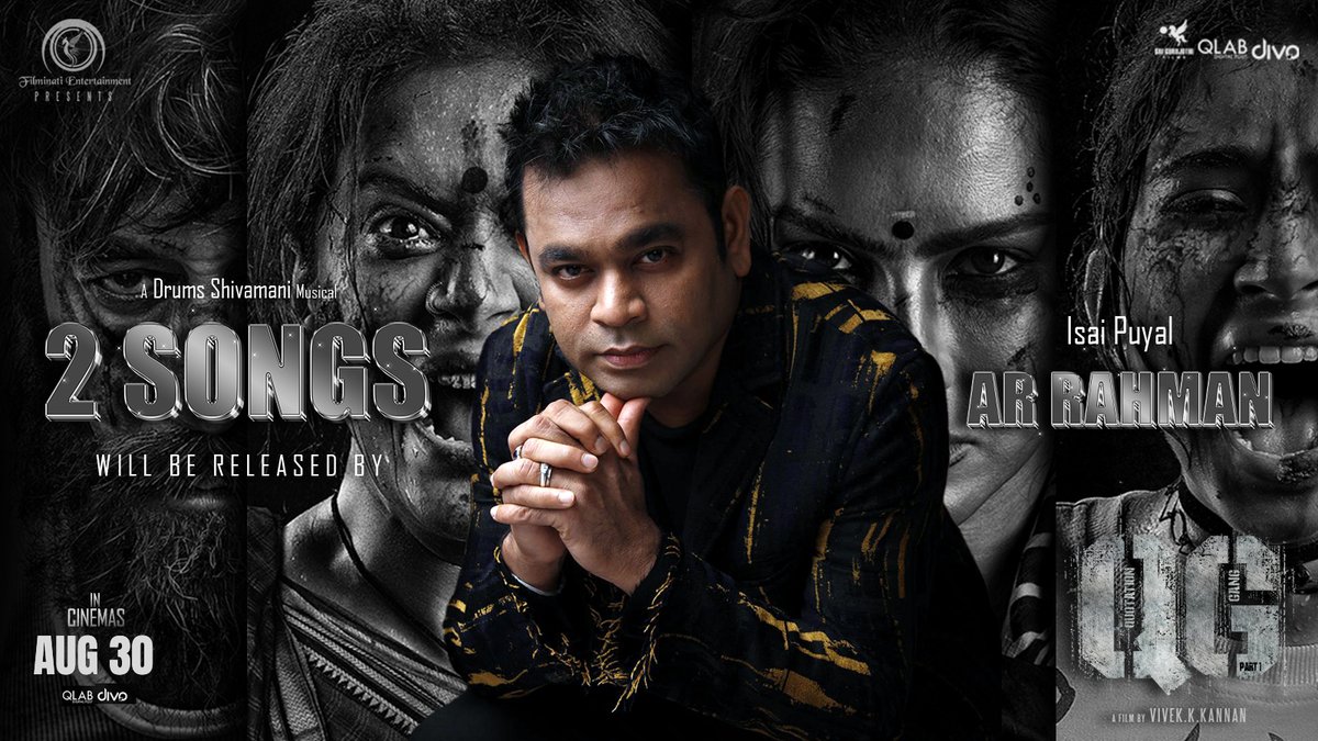 WHYmedia1's tweet photo. 🎵 New tracks from 'Quotation Gang' are out now! Drums Shivamani’s beats, released by the legend A.R. Rahman. Don’t miss it! 🎶

#QuotationGang | #ARRahman | #DrumsShivamani | #NewMusic | #IsaiPuyal https://t.co/FFaqksakKX