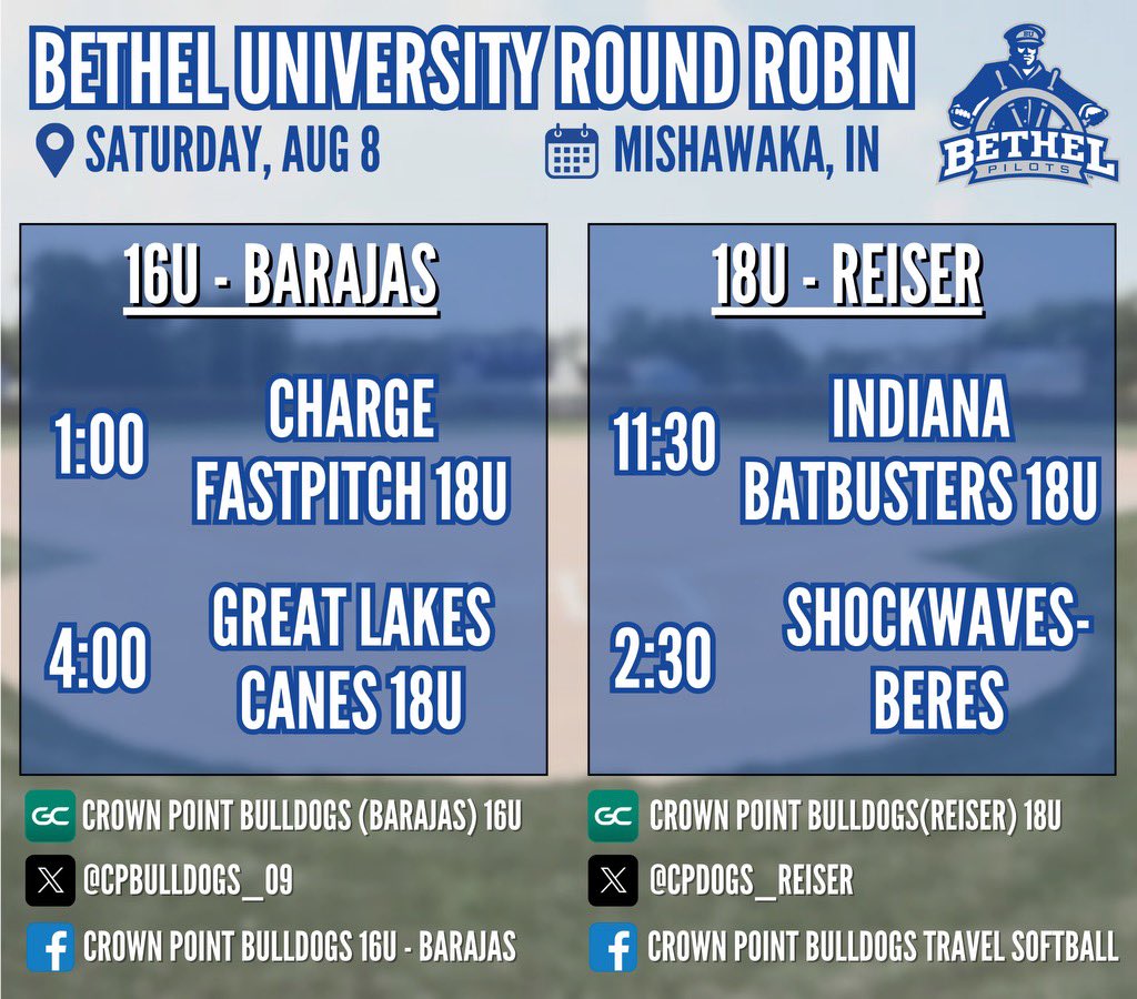 Kpollack2027 (@kpollack2027) on Twitter photo Excited to start the fall season off at the Bethel University Round Robin!!
<a href="/CPbulldogs09/">Crown Point Bulldogs Barajas</a> <a href="/BUPilotsSB/">Bethel Pilots Softball</a> <a href="/LakeCentralSB/">🥎 Lake Central Softball 🥎</a> Excited to start the fall season off at the Bethel University Round Robin!!
<a href="/CPbulldogs09/">Crown Point Bulldogs Barajas</a> <a href="/BUPilotsSB/">Bethel Pilots Softball</a> <a href="/LakeCentralSB/">🥎 Lake Central Softball 🥎</a>