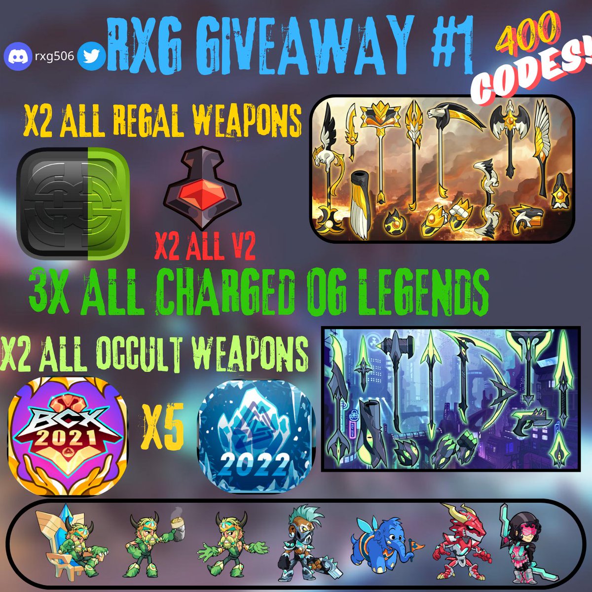 rxg506's tweet image. Im Doing A Huge #Brawlhalla 400 Codes Giveaway
Rules to Enter:
1- Follow me @rxg506 
2- ❤ &amp;amp; 🔁 This tweet
3- ❤ &amp;amp; 🔁 The pinned 📌 tweet in my profile 
4- Follow me on tiktok tiktok.com/@rxg506

GOOD LUCK !! 😄