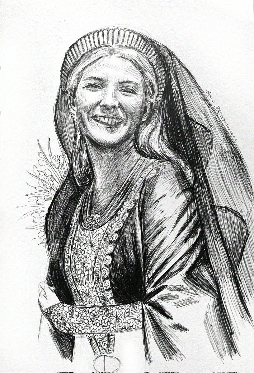 KerrinWinona's tweet image. A fanart of Phia Saban as Helaena Targaryen (by kerrin winona) with pen
I want to show Helaena being happy, since in the show House of the dragon, she had the worst fate.... 
Btw do you love the drawing??? Share your thoughts on the comments 😃