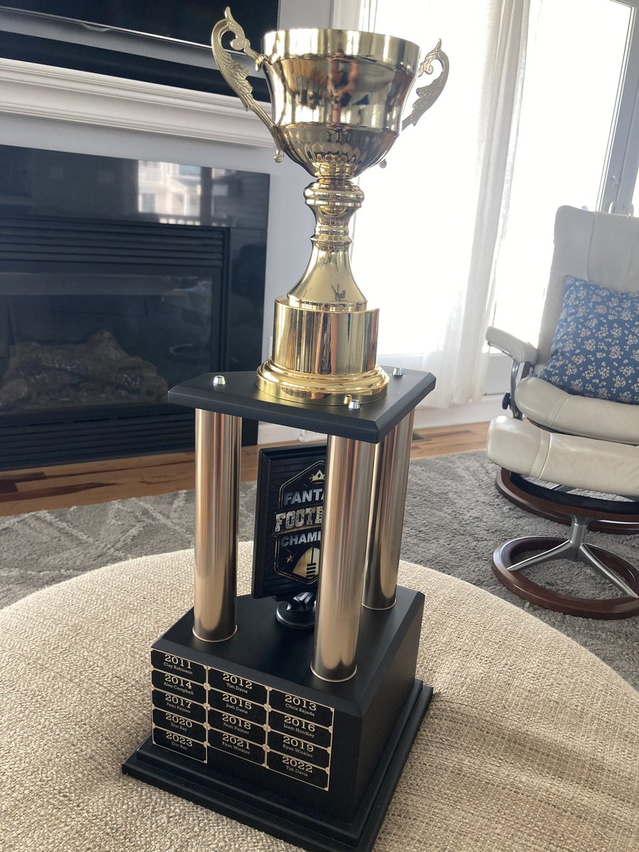 FantasyZEFAM's tweet photo. First look at the newly acquired league trophy 👀👀 Who will it take this season?  #FantasyFootball @TrophySmack https://t.co/NdQqeeiO5v
