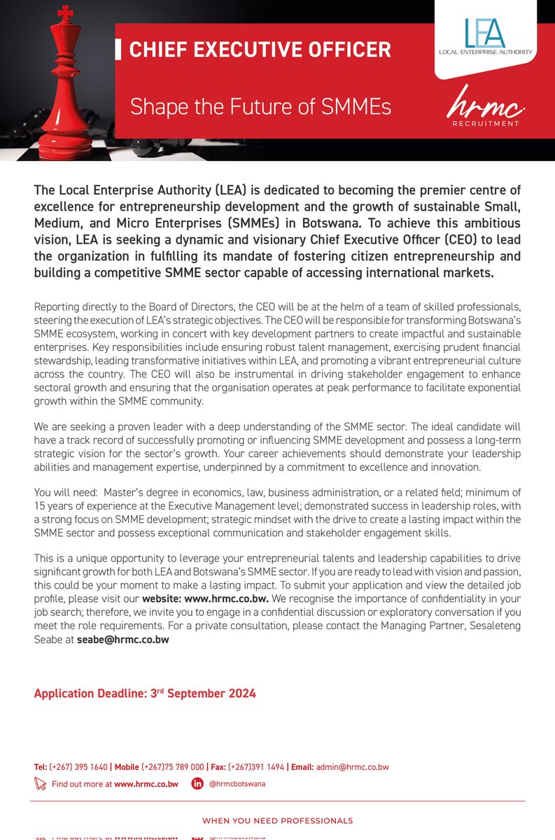 SHAPE THE FUTURE OF SMMES 

The #LEAding SMME Development Authority is looking for a #LEAder