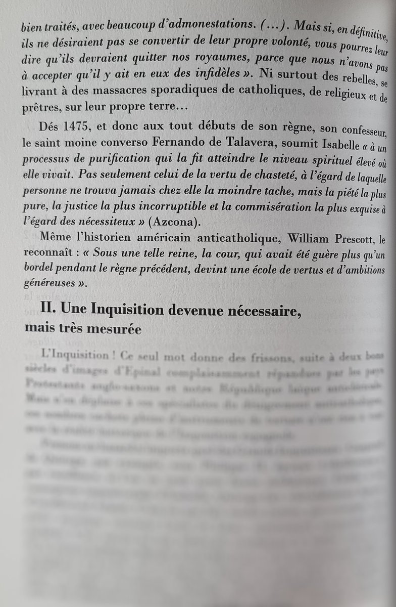 L’Espagne d’Isabelle la Catholique.
Chapitre I
« Même l'historien américain anticatholique, William Prescott, le reconnaît : « Sous une telle reine, la cour qui avait été guere plus qu’un bordel pendant le règne précédent, devint une école de vertus et d’ambitions généreuses ».
