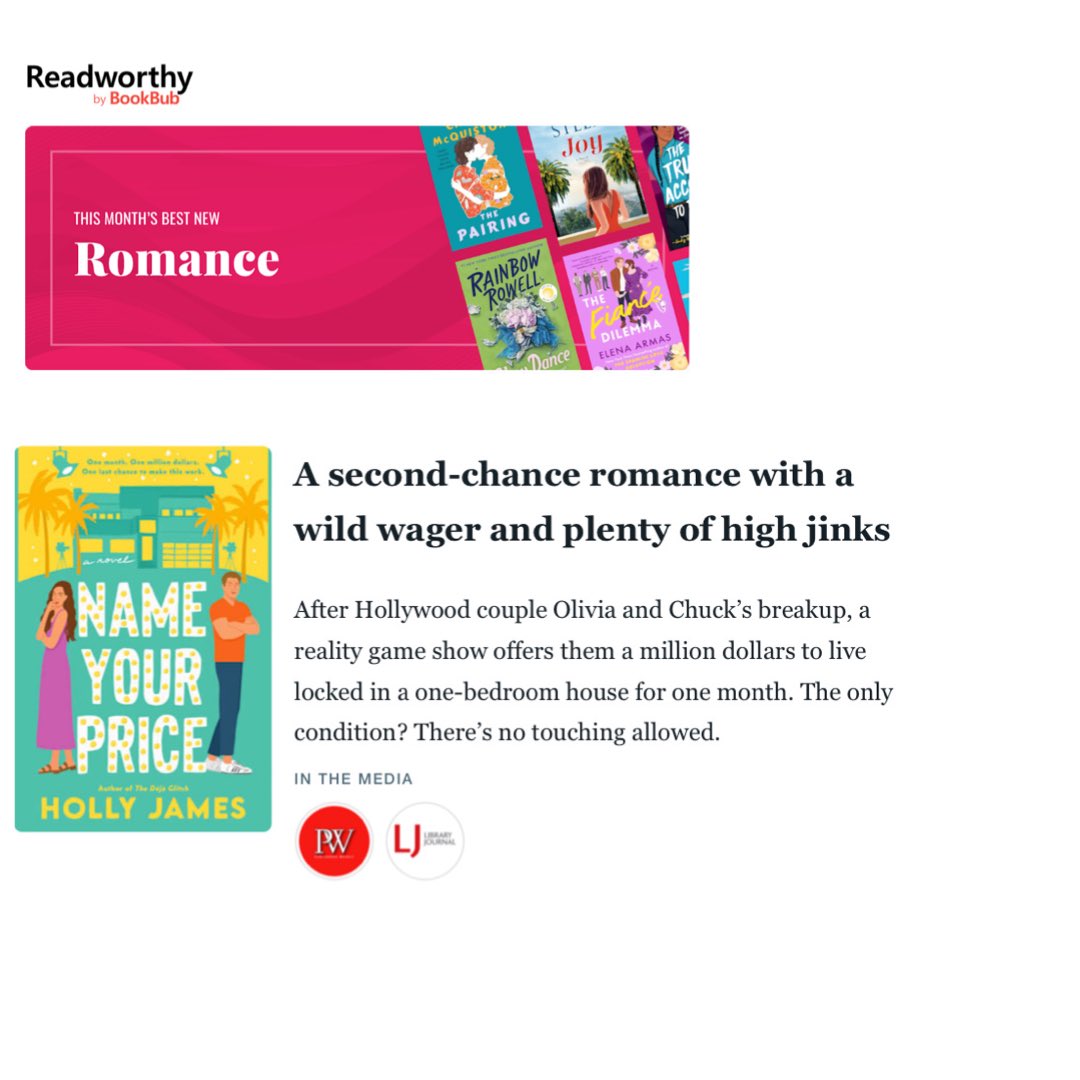 Thank you <a href="/BookBub/">BookBub</a> for including NYP in your roundup of this month’s best new romance! 💚💛