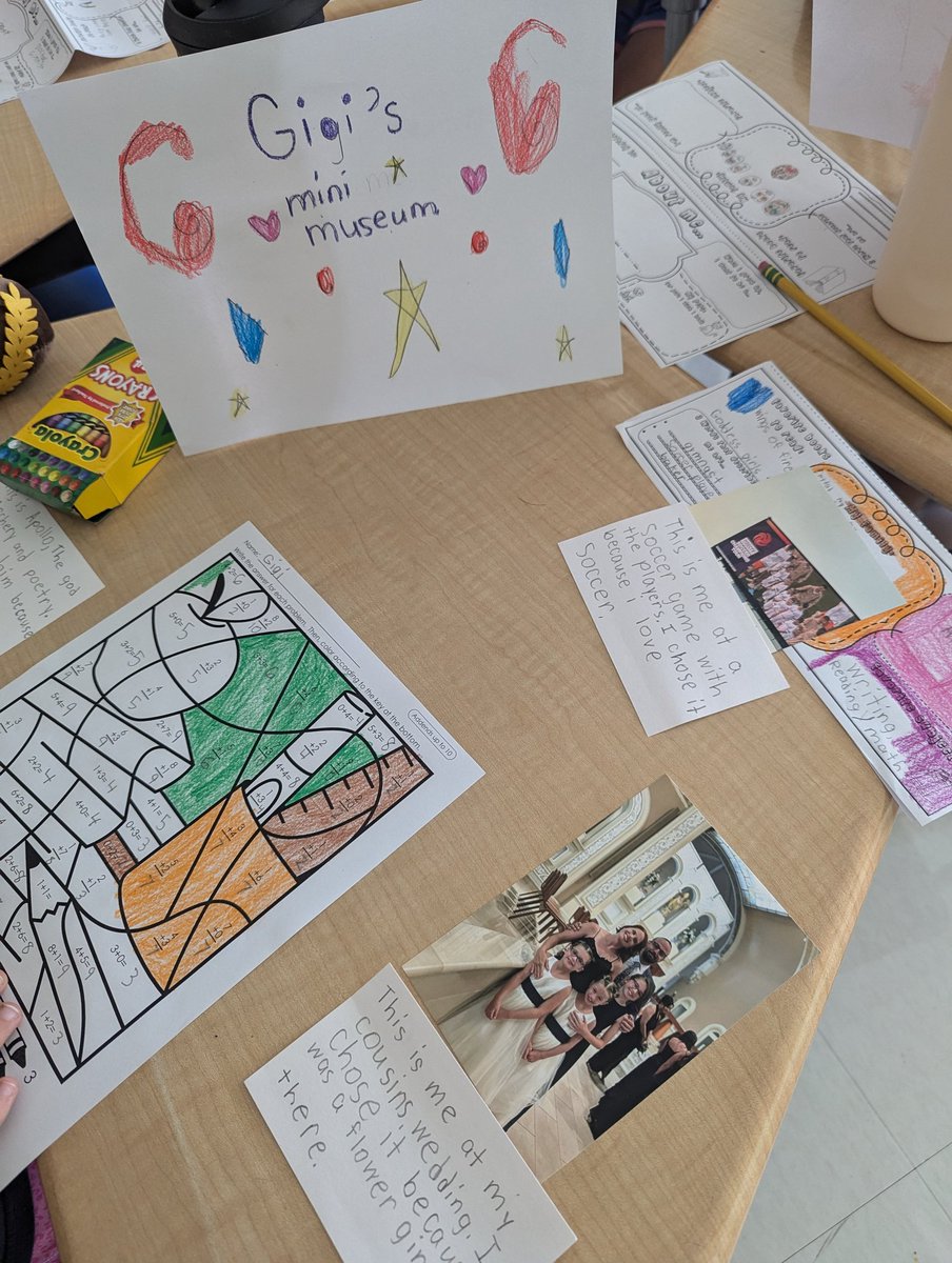 To celebrate our first week back, students created "Me-Museum" displays on their desks 📚 We then had a gallery walk around the classroom to learn more about each other and our interests! 💡#LongfellowBears #WeAreD97