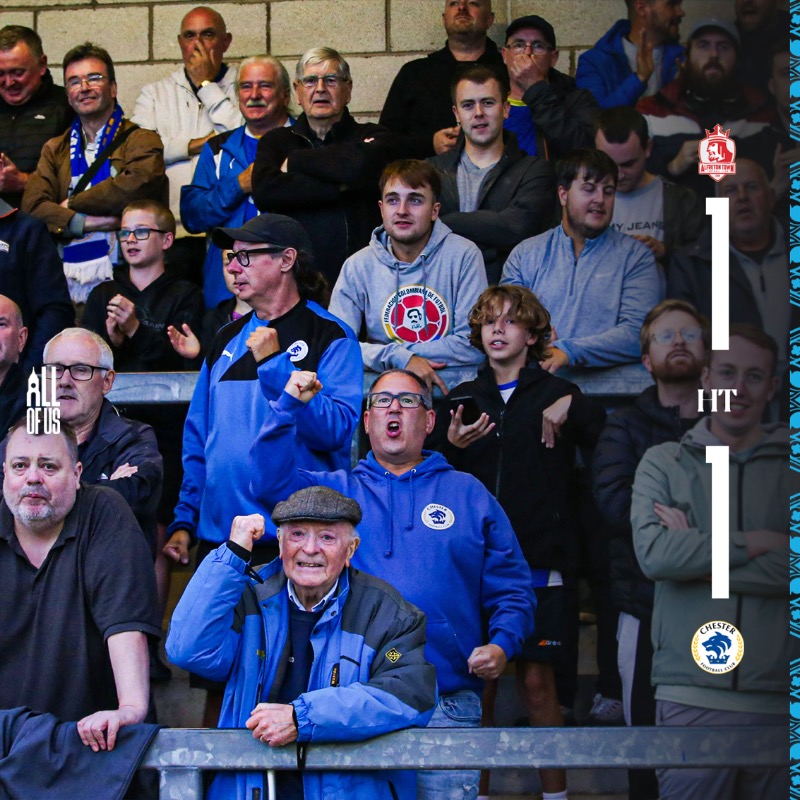 ChesterFC's tweet photo. HT: @AlfretonTownFC 1-1 #ChesterFC.

We are level at the break.

#AllOfUs | #CFCRAD