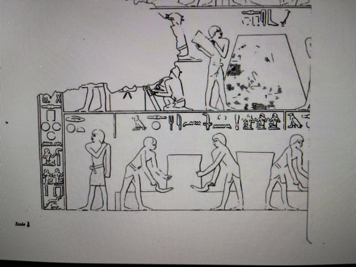 VanessaDesclaux's tweet photo. Contrôle de la numérisation des estampages de Nestor Lhote en #Egypte vers 1840, ils conservent la mémoire de reliefs déjà abîmés devenus peu lisibles en 1901 lors de la publication par Davies. Ici fauchage du blé tombe d’Ourirenrê à Cheikh Saïd (v. 1950 av.J-C) ⁦@laBnF⁩ https://t.co/fFmhCvy6hj