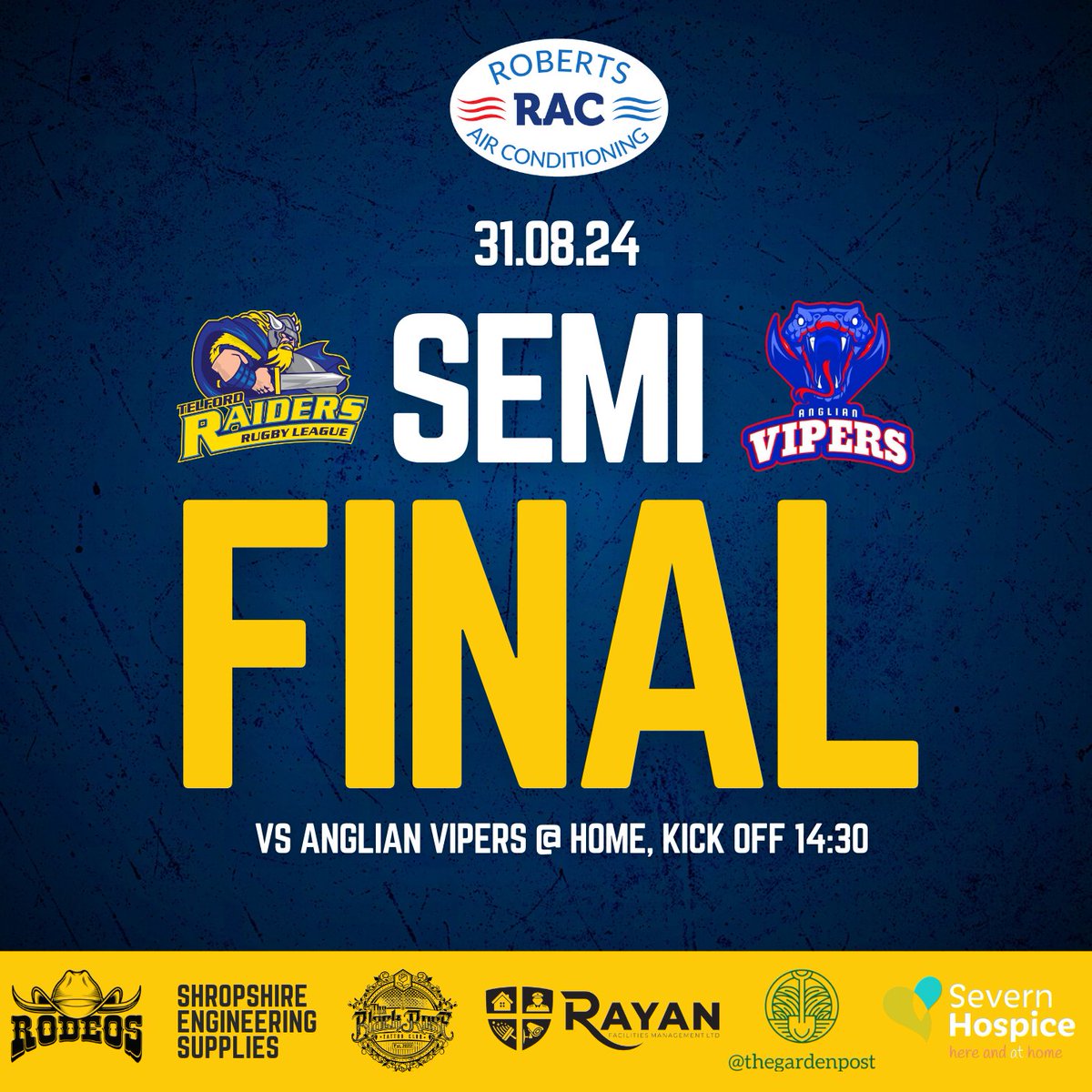 telfordraiders's tweet photo. 🏉 Next Saturday, @telfordraiders , The Midlands Champions, face off against the East of England Champions @AnglianVipersRL in the Harry Jepson Semi-Final. The winner advances to the Final in London! 🔥 Join us at Telford Hornets for a 14:30 Kickoff and cheer the Raiders on! https://t.co/5FdzUKx6o0