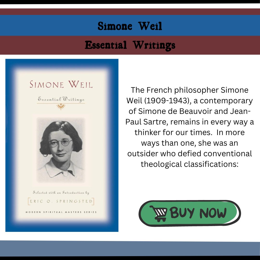 OrbisBooks's tweet photo. Simone Weil (1909-1943)  Though her mystical experiences brought her to the threshold of the Catholic church, she chose not to enter. 

#deathdate #simonweil #authordeathdate https://t.co/PG73SHtU3i