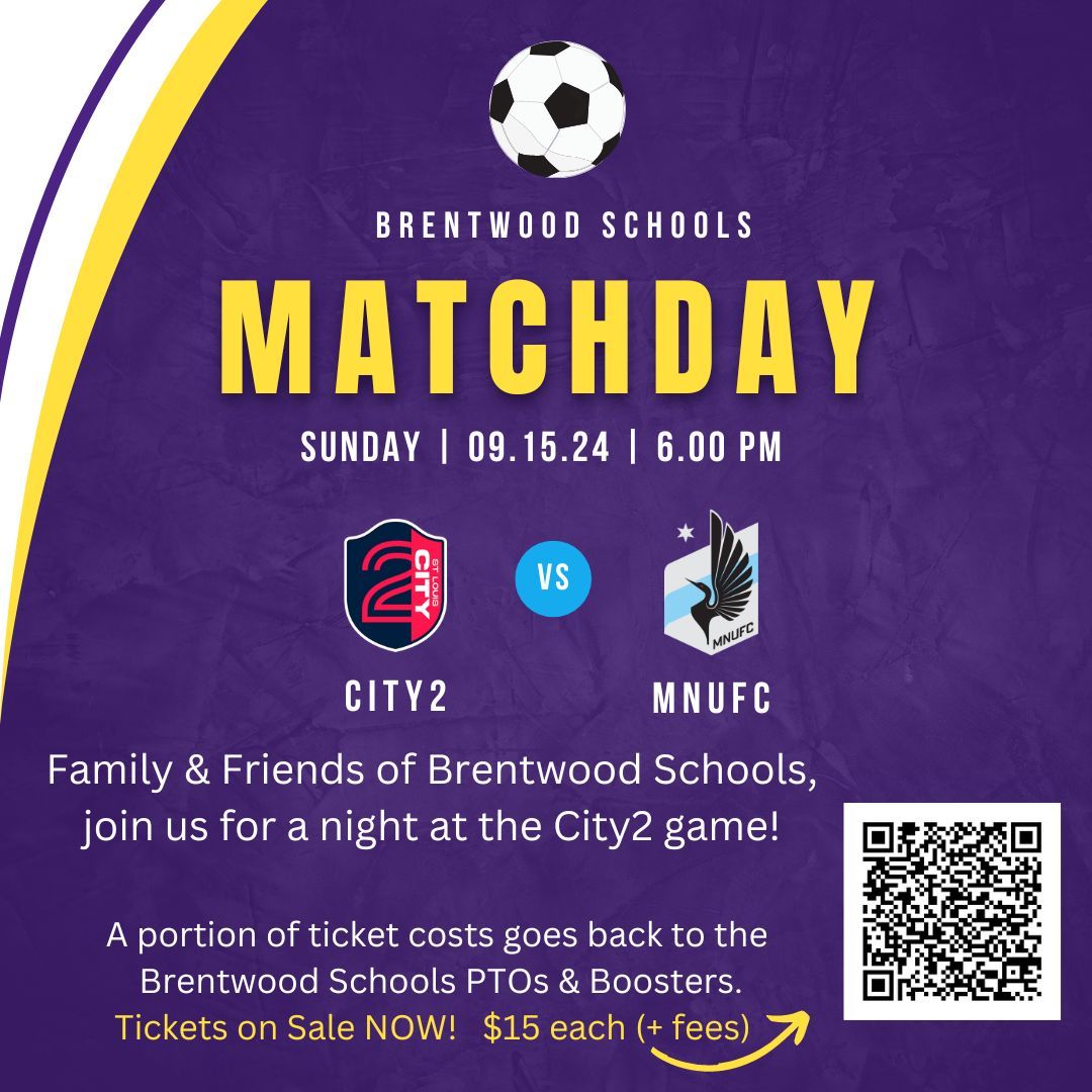 We have partnered with St. Louis CITY2 to host a districtwide fundraising event on Sunday, Sept. 15! Join family and friends as CITY2 continues its journey for the MLS Next Pro Cup!

Learn more: buff.ly/4fV9qYT

#TheBrentwoodWay ⚽📚⚽

📌: <a href="/stlCITYsc/">St Louis CITY SC</a>