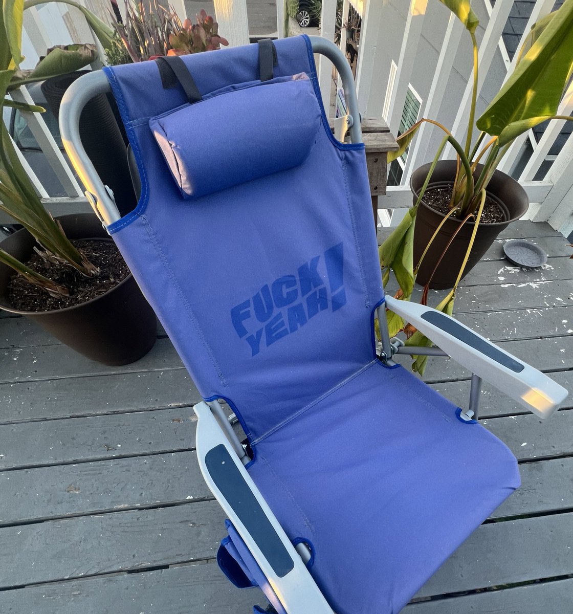 The sun dyed “Fuck Yeah!” Beach chair is finally complete.