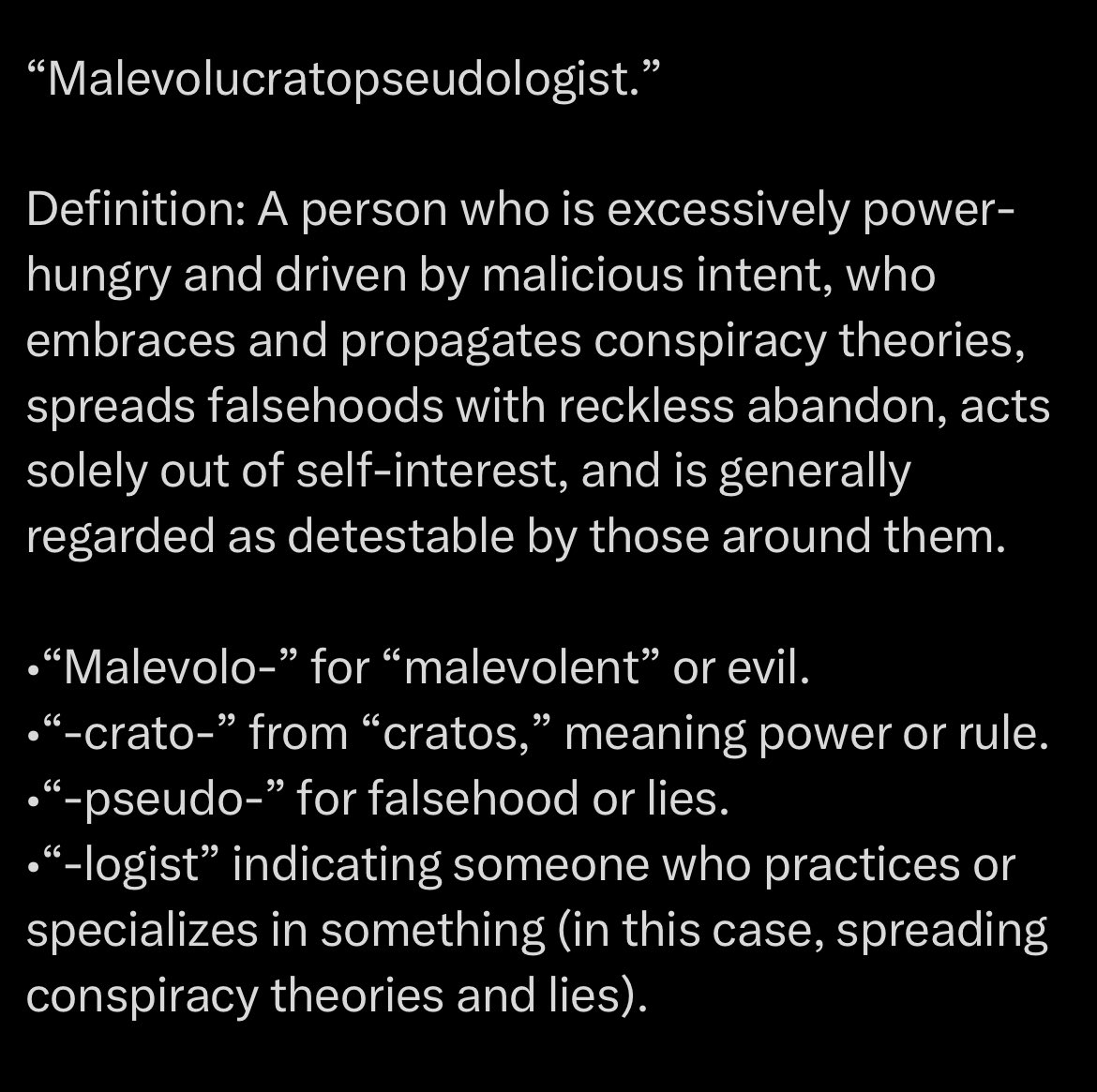 FuckTrumpVance's tweet photo. Malevolucratopseudologist, I needed a word to describe Trump and his bunch.  

#Malevolucratopseudologist #trump @realDonaldTrump @JDVance https://t.co/poLf8TGwLr