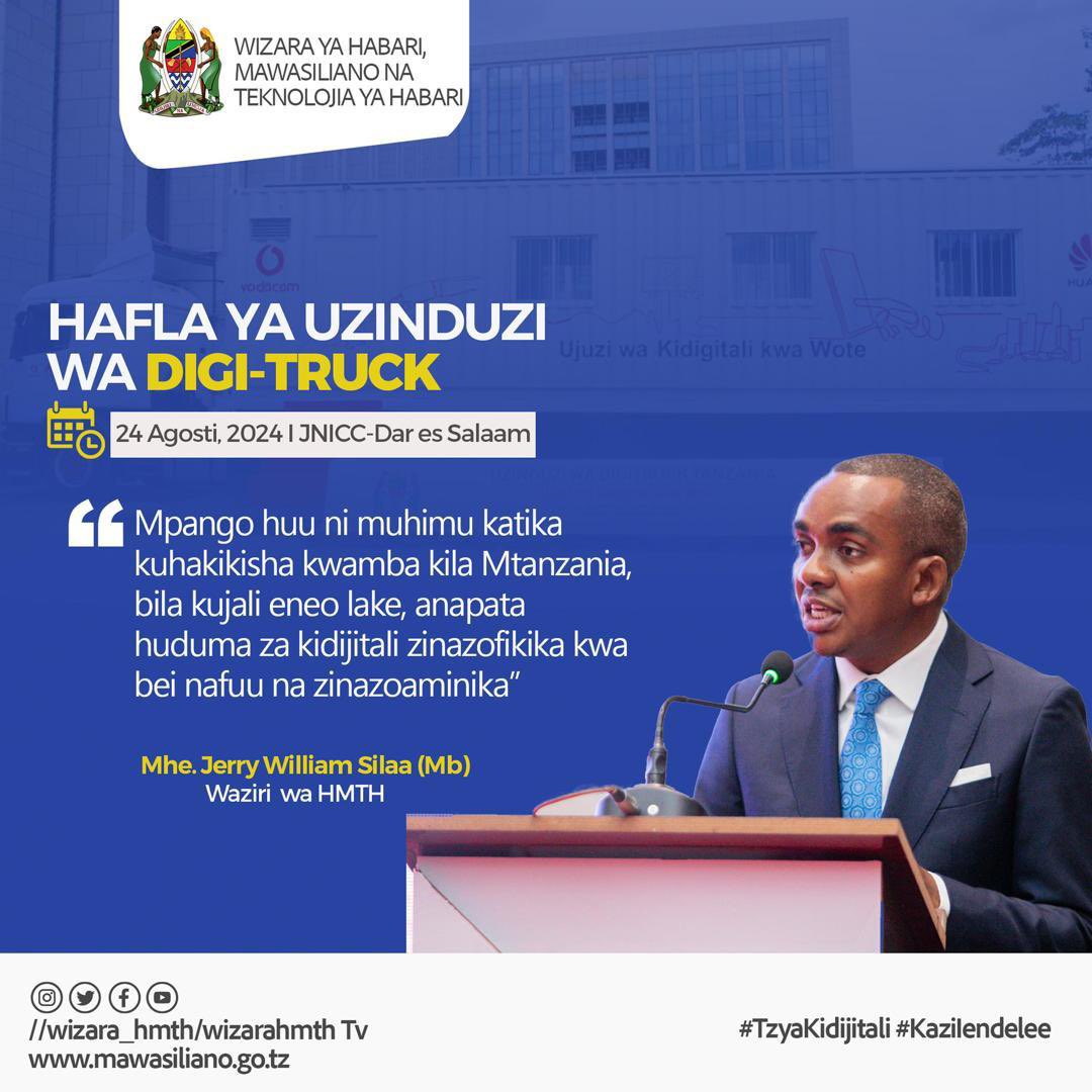 wizaramth's tweet photo. Uzinduzi wa Gari la kutoa mafunzo Kidijitali kwa wanafunzi (DIGI-TRUCK) iliyofanyika katika Kituo cha Mikutano cha Kimataifa cha Julius Nyerere (JNICC), jijini Dar es Salaam leo tarehe 24 Agosti, 2024.
#TzDigitalTransformation #KaziIendelee #DigiTruck #HuaweiTZ #vodacomtz https://t.co/5ni0gOE6wB