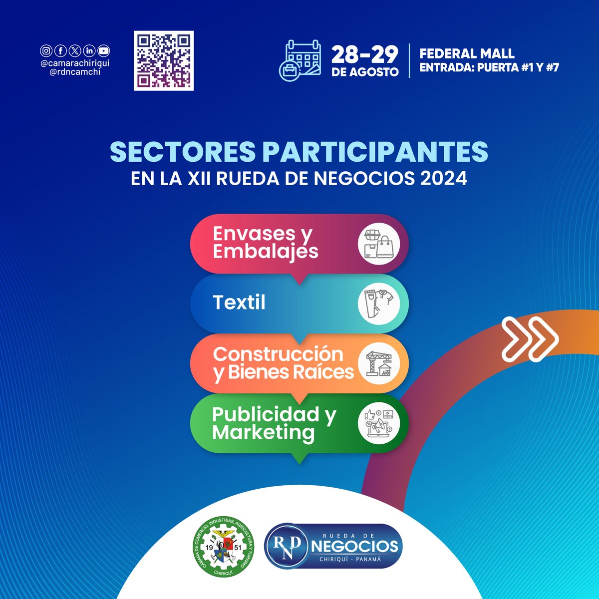 Haga negocios y amplié su red de contacto con las empresas multisectoriales participantes en la #RDN2024

 Áreas de entrada libre
🛍 Sala de exhibiciones
📚Expo Explora y Conecta
🗣 Sala de capacitaciones

Área con previa inscripción
🤝 Sala de negociaciones

📲(507) 775-4851
