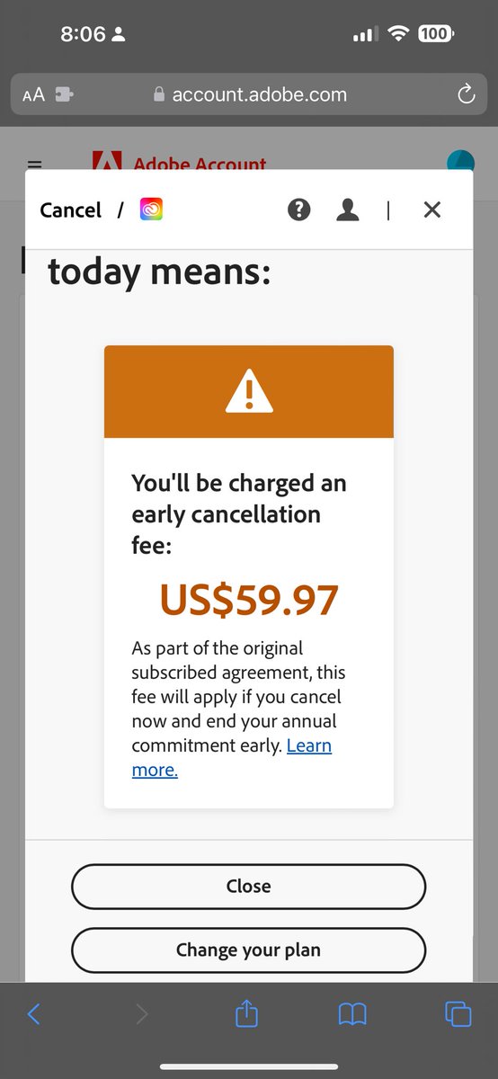 FUCK ADOBE THIS IS WHY YOU’RE GETTING SUED!!! 

EVERY MONTH FOR THE PAST HOWEVER MANY MONTHS I HAVE BEEN GETTING CHARGED $50 AND I WANT TO CANCEL AND I NEVER HAVE ENOUGH TO GET OUT OF THIS‼️

Not only am I -$50 right now because they’ve already taken it BUT I CANT CANCEL
