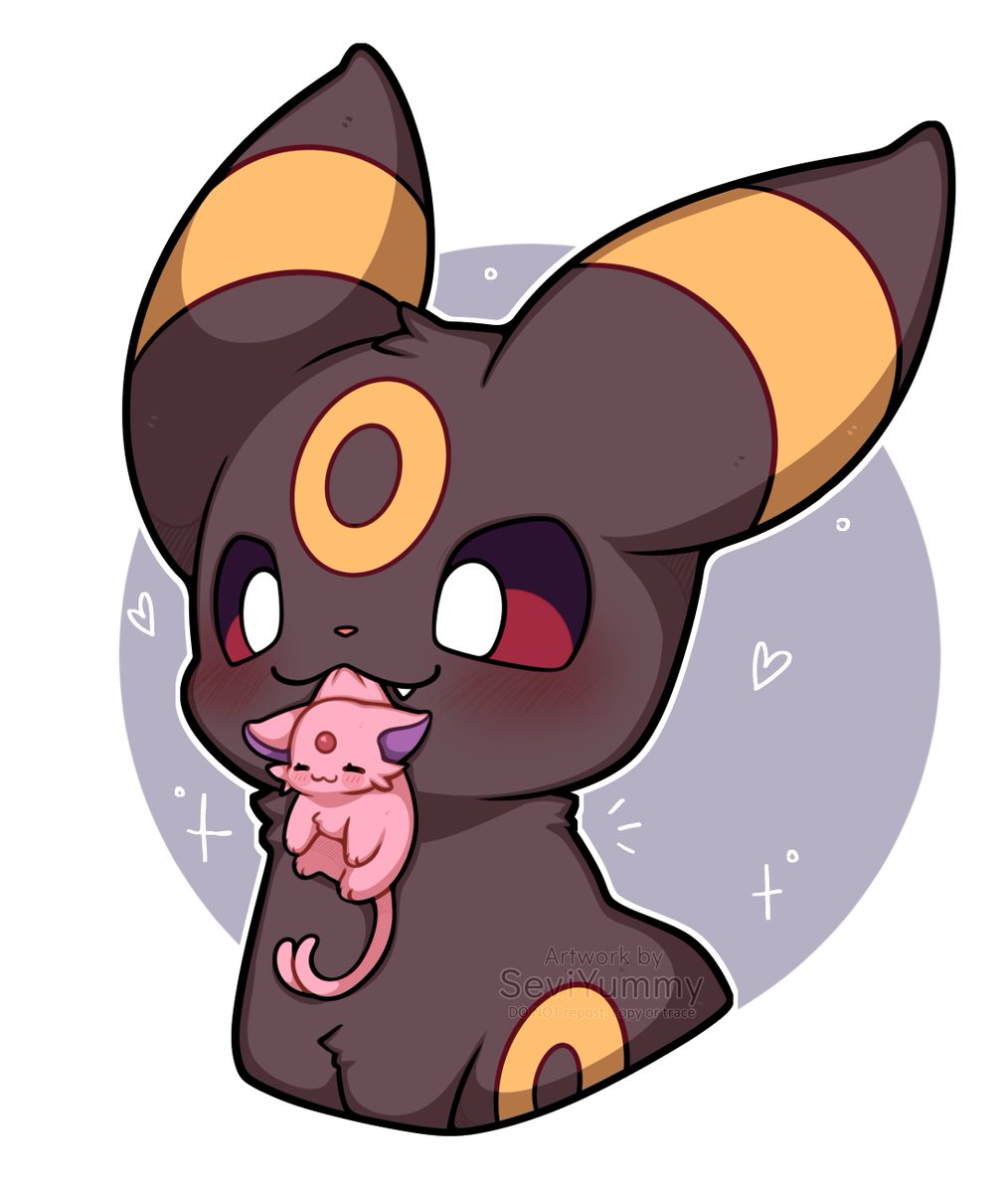SeviYummy's tweet image. Umbreon holding a smol baby Espeon 🌸