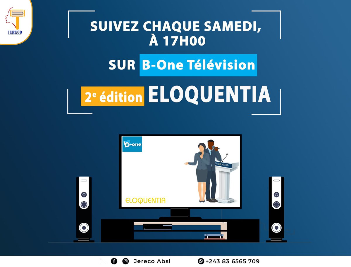 Chers passionnés du verbe et des arts majeurs, nous sommes ravis de vous annoncer la diffusion dès ce samedi 24 août de la 2e éd du concours ÉLOQUENTIA.
Même chaine, B-one Tv; même concours, ÉLOQUENTIA; mais avec des nouveaux candidats pr une nouvelle et très particulière édition