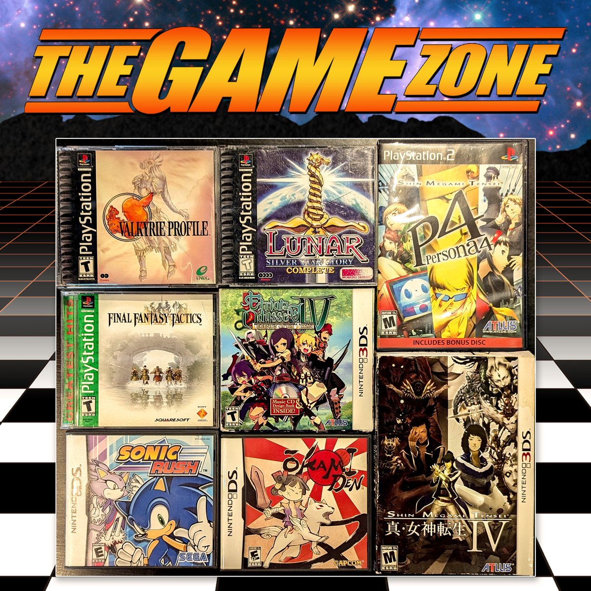 TheGameZoneGZ's tweet photo. TJi! #valkyrieprofile #lunarsilverstarstorycomplete #persona4 #p4 #fft #finalfantasytactics #etrianodyssey4legendsofthetitan #sonicrush #okamiden #okamidends #shinmegamitenseiiv #ps1games #playstaiongames #dsgames #3dsgames #thegamezone #hillsdalenj https://t.co/zaY83TVzzB