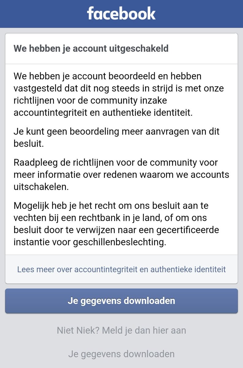 Dear <a href="/Meta/">Meta</a> This morning I woke up and saw this message on my <a href="/facebook/">Facebook</a> account. I have no idea what happened to my account and why it was disabled, as I did not get any prior warning message, nor do I post content that violates guidelines. How can we fix this please? #help