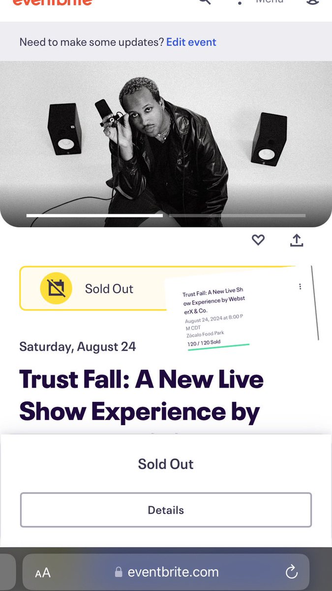 “TRUST FALL” show tn is SOLD OUT in my hometown milwaukee. wi. - can’t wait to see you all its been some time PHEW. 🫶🏾❤️‍🔥

8-11pm (8-9 performance, 9-11p dj set) 
at Zócalo (636 s 6th st). 

if u missed the RSVP’s pull up still, we’ll see what we can do i want to see u all 🥹