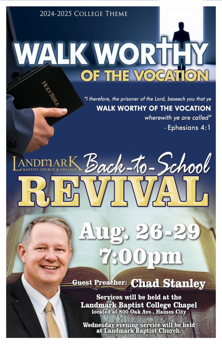 Come join us next week for our annual Back-to-School Revival with Pastor Chad Stanley!