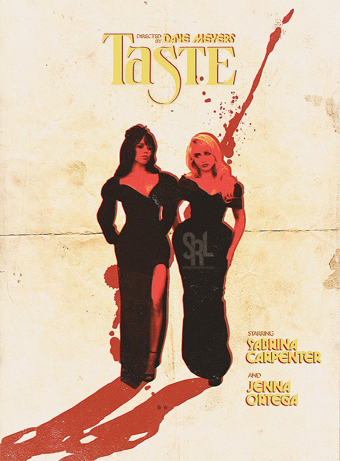 sorandomlaur's tweet photo. Last time I've created something about Sabrina was in 2018, it's been too long
But Taste is an absolute banger + I love Jenna Ortega, and the slasher/horror genre, I'm obsessed with this music video, so I had to create a fake movie poster and I've added a lil alternative 🔪🔪🩸 https://t.co/uh7vU2ktnn