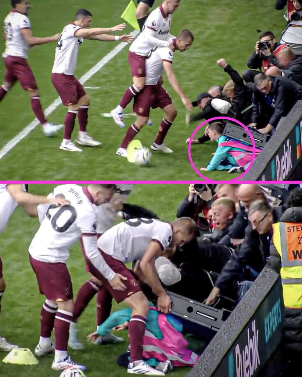footballontnt's tweet photo. Tomáš Souček rescued a ballboy who was trapped beneath an advertising hoarding after West Ham scored against Crystal Palace 👏 https://t.co/7VX8CaEAnx