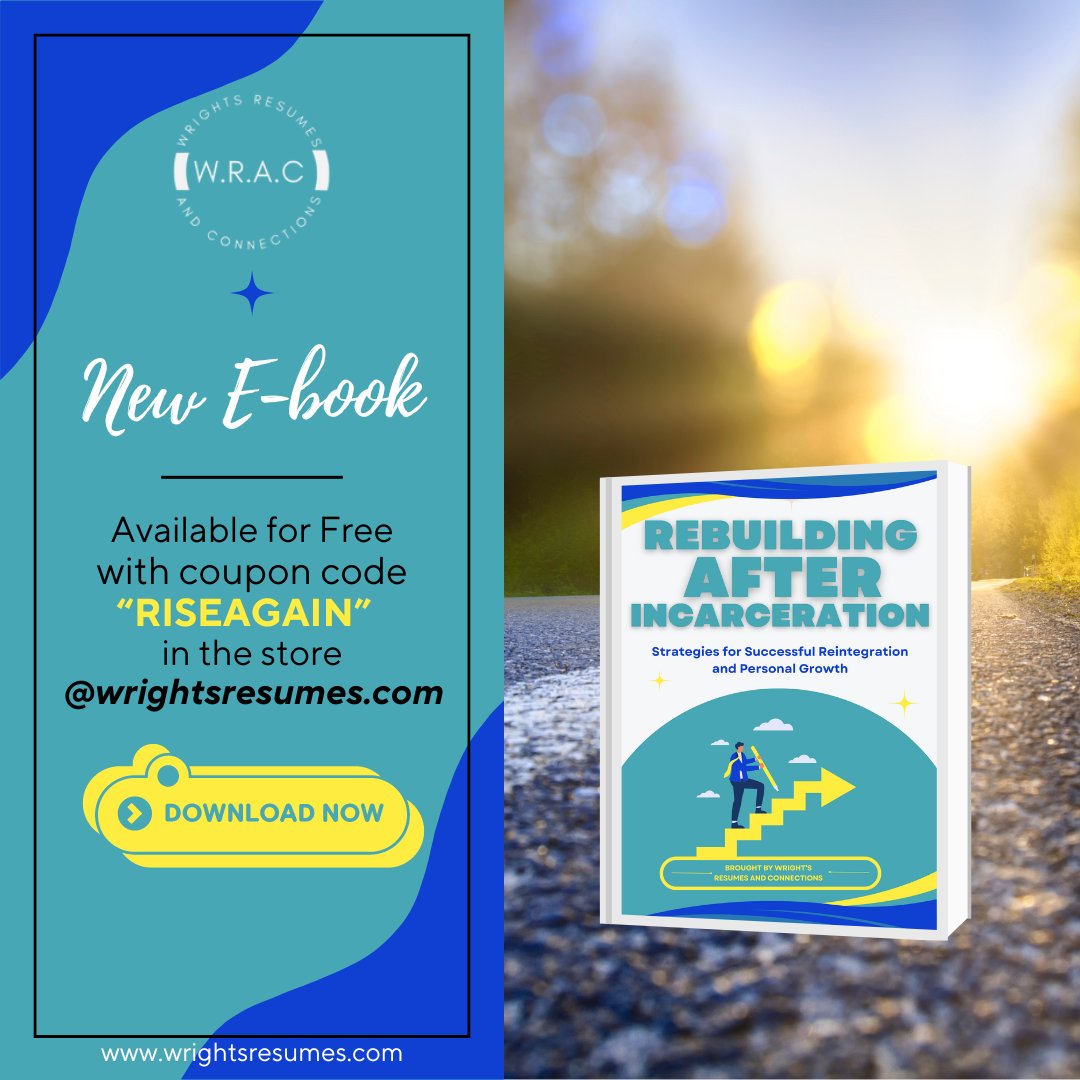 Wrights_Resumes's tweet image. Your Journey to a New Beginning Starts Here! Rebuilding After Incarceration: Strategies for Successful Reintegration and Personal Growth is your guide to navigating life after incarceration. 

Get it for FREE with the coupon code &quot;RISEAGAIN&quot;

#WRAC #RebuildYourLife #ebookdownload