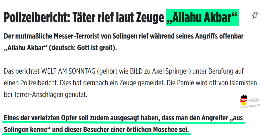 roemerwolf33's tweet photo. @SamvanRooy1 Een van de slachtoffers van de  terroristische aanslag in #Solingen heeft bevestigd dat dader allau snackbar riep en plaatselijk bekend is en bezoeker plaatselijke haathut. Dagelijks groepsverkrachtingen, mesincidenten doden. Wanneer stopt t? #defendeurope #antilinks https://t.co/thhVmBl3ZW