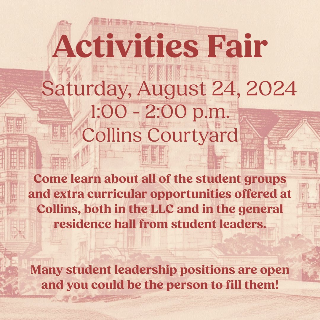 Come to Activities Fair! Learn about getting involved at Collins! #welcometocollins #collinsllc #welcomeweek2024