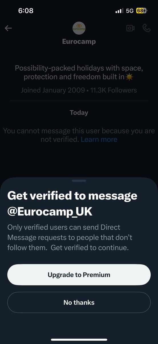 heatherjcarr's tweet photo. @Eurocamp_UK Hi! I can’t DM you without upgrading. H https://t.co/xXyjg9uhba