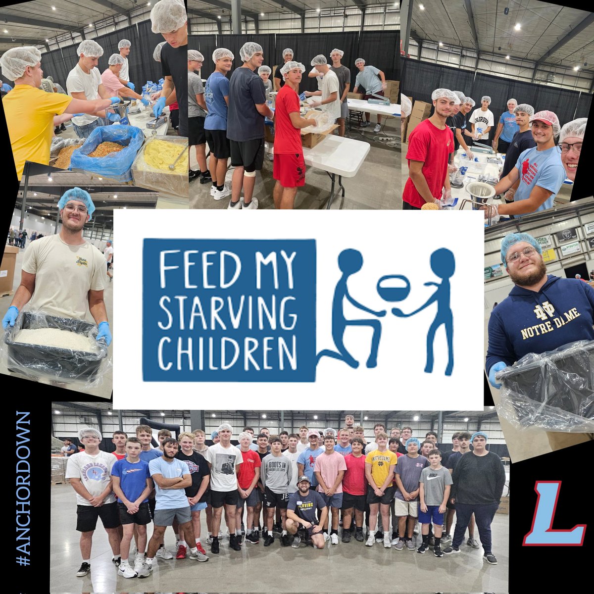 Our boys helped pack a RECORD 109,728 meals at the Feed My Starving Children event!  That is enough to feed 300 children for an entire year!  We are super proud of our players for their commitment to our community, their big hearts, and the kindness they show others. #anchordown