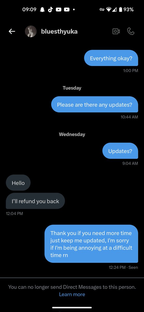 massive_fanatic's tweet photo. The last message they sent me before they blocked me .... Two days ago and I still haven't received anything https://t.co/4Xum6ebyEG