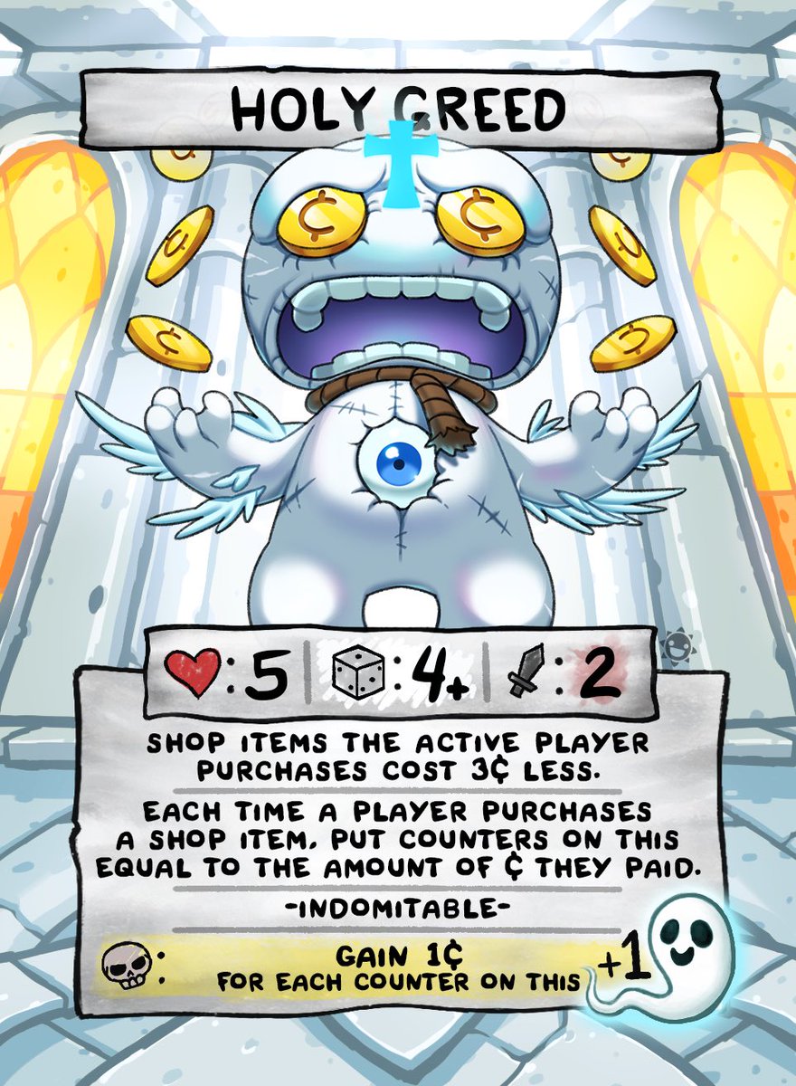 The final summer of Isaac four souls expansion card spoiler is Holy Greed  by @quinbo51 ! That makes 50 new four souls expansion cards with very fun  designs for you to add
