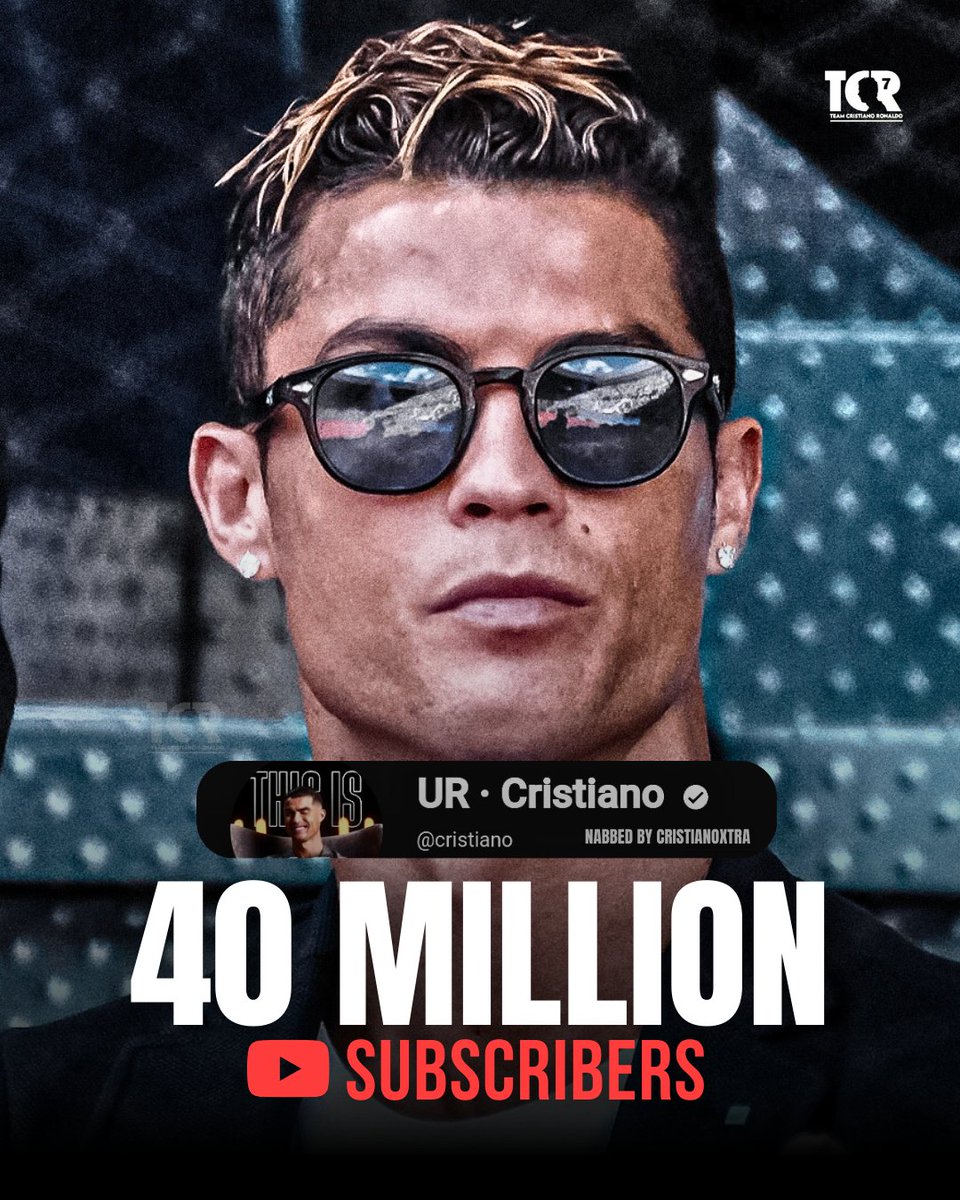 TeamCRonaldo's tweet photo. 🚨 𝐁𝐑𝐄𝐀𝐊𝐈𝐍𝐆: 

Cristiano Ronaldo’s channel becomes the 𝐟𝐚𝐬𝐭𝐞𝐬𝐭 to 𝐞𝐯𝐞𝐫 hit 𝟒𝟎 𝐌𝐈𝐋𝐋𝐈𝐎𝐍 𝐬𝐮𝐛𝐬𝐜𝐫𝐢𝐛𝐞𝐫𝐬. 🤯 https://t.co/GGnmiyfyi4