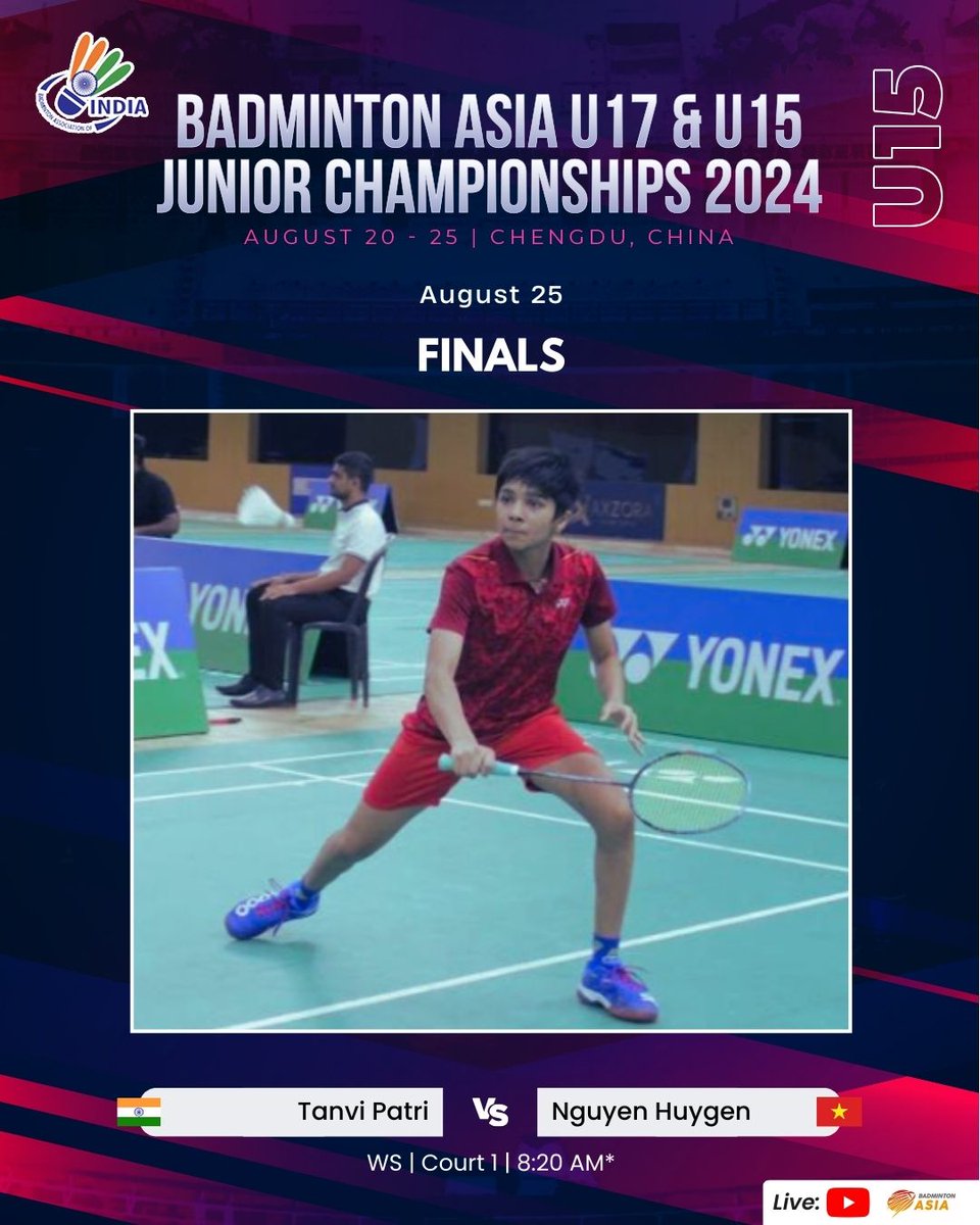 SUNDAY FINALE 💥

All the best Tanvi 🙌

#IndiaontheRise
#Badminton