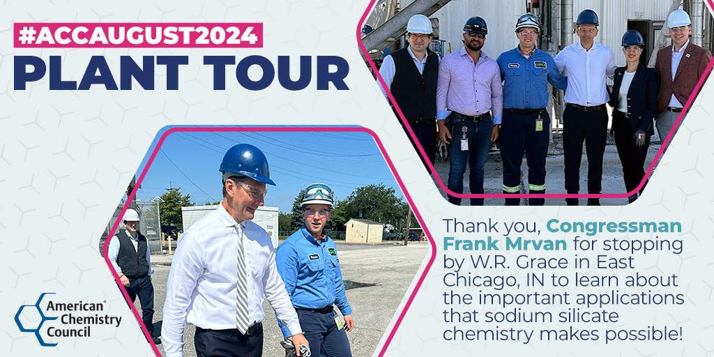 AmChemMatters's tweet photo. Thank you, @RepMrvan for stopping by @WRGraceCo in East Chicago, IN during #ACCAugust to learn about the important applications that sodium silicate chemistry makes possible! https://t.co/3JttRPTcr1