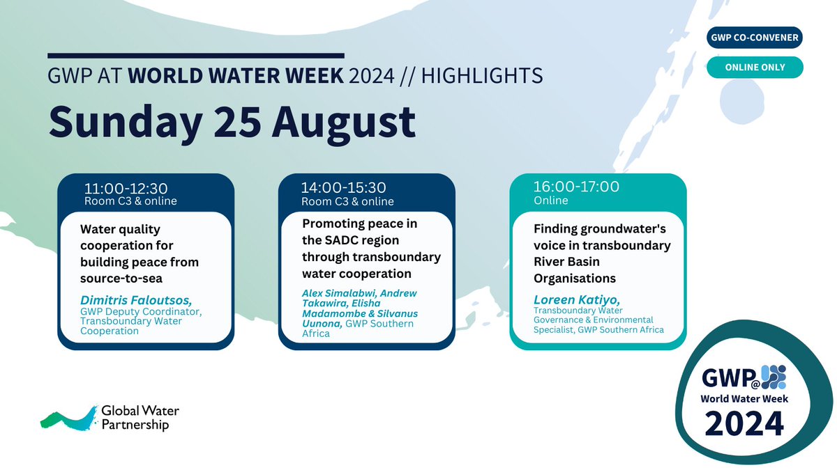 GWPnews's tweet image. 💦 Tomorrow, it’s time to kick of this year’s #WorldWaterWeek

Are we seeing you on-site or online for any of GWP's events?

☕ Come by for a chat on #water and our vision of a #WaterSecure world at GWP’s on-site Booth 2:04, on the second floor.