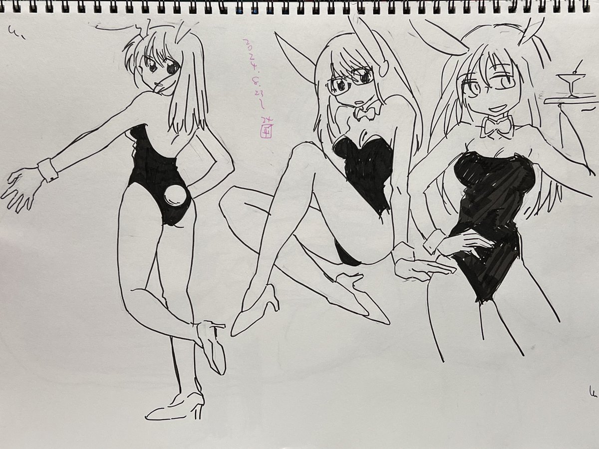 ビール飲みながら落書きその2 昨日家飲みしながら描いてアップし忘れてたバニーガール #バニーガール