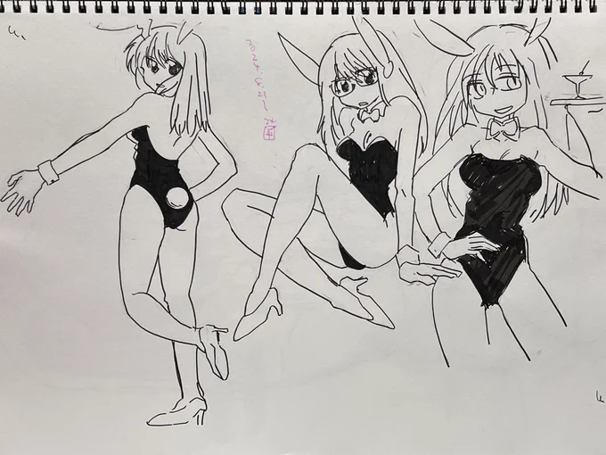 ビール飲みながら落書きその2 昨日家飲みしながら描いてアップし忘れてたバニーガール #バニーガール