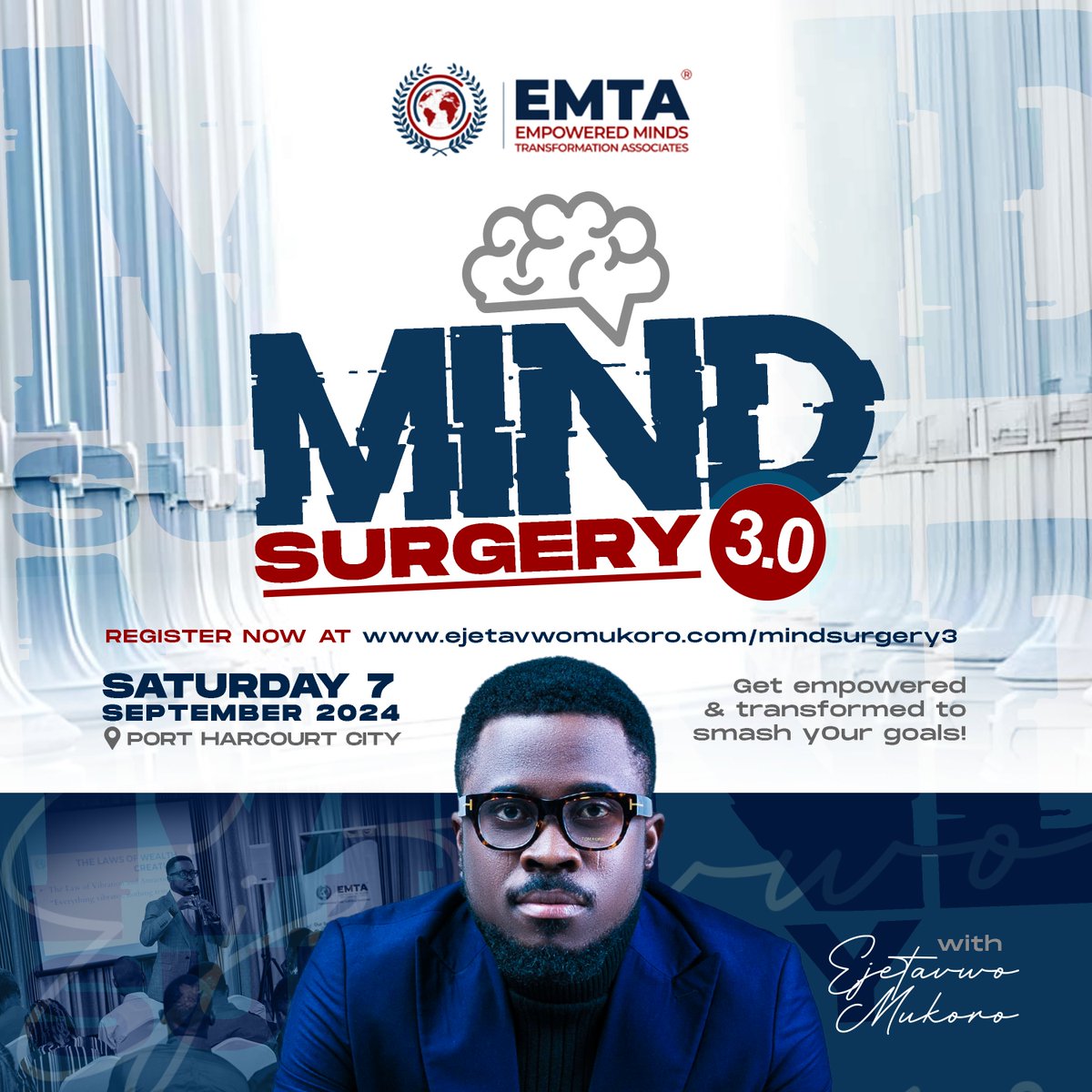 ejetavwomukoro's tweet image. It all begins in the mind.
...get empowered &amp;amp; transformed to smash your goals!
____
MIND SURGERY 3.0
with Ejetavwo Mukoro.

Saturday, 7th September 2024
in Port Harcourt City, Nigeria.
____
For more details, REGISTER NOW:
ejetavwomukoro.com/mindsurgery3

#MindSurgery3
#EMukoro
#EMTA