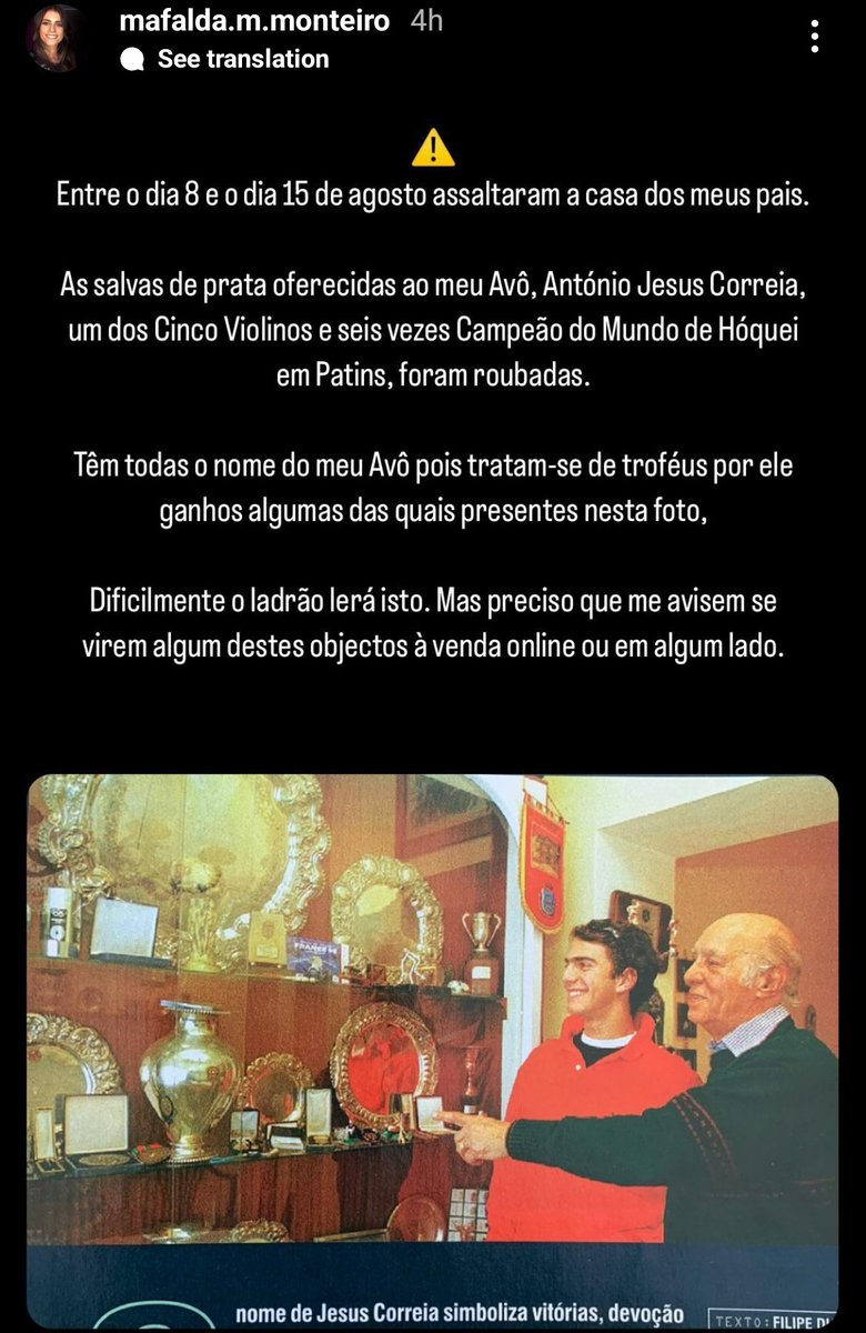Pedido da Mafalda Monteiro de espólio roubado do Jesus Correia, um dos Cinco Violinos.

Ajudem a partilhar 
#SportingCP