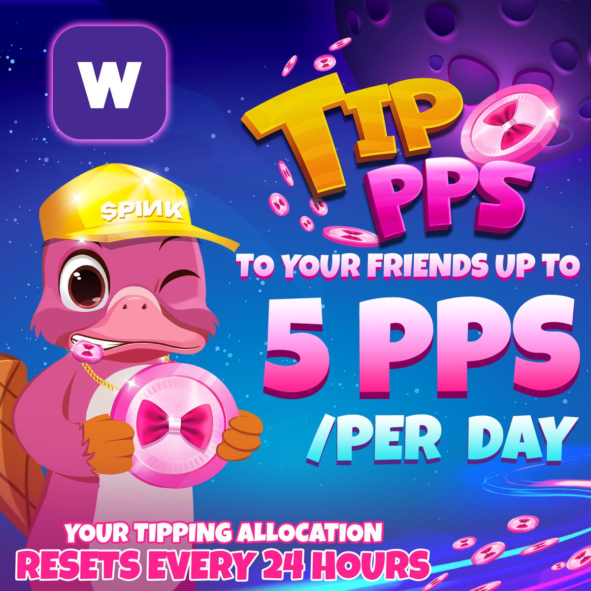 pinkonomic's tweet photo. Tip your friends some Pink Points!
🪙 We're introducing a new feature: TIPPING.
➡️ Everyone receives a daily 5 Pink Points (PPs) allocation that they can tip to their friends.
🆓 You don't tip your own PPs, but only the allocation given to you.
Enjoy the #Gameme Party 🎀! https://t.co/PCkor9jMz8