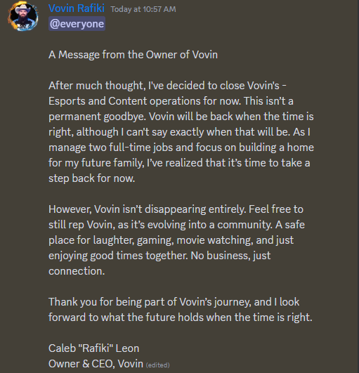 It is time, I love you all.

A Message from the Owner of <a href="/OfficialVovin/">VOVIN </a> 

After much thought...