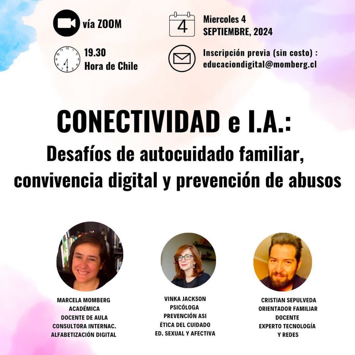 Queridos amigos, invitados con gran cariño a un espacio de reflexión, conversación y diálogo sobre el desafío del autocuidado familiar, convivencia y prevención en tiempos de #IA, con mis queridos <a href="/VinkaJackson/">VinkaJackson</a>  y <a href="/Platikasep/">Cristian 🍁🍂</a> 
Gratuito, solo debes enviar mensaje al mail de la