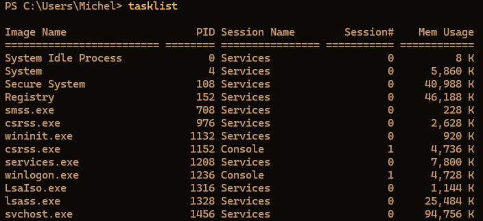 Sh3lmiYotr's tweet image. 🔍 1. Lister tous les processus en cours : Utilise tasklist pour voir tous les processus actifs sur ton système, avec leurs IDs, noms, et utilisation mémoire. Un outil essentiel pour gérer tes ressources. #Windows #CmdTips